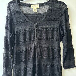 Denim & Supply RalphLauren Women Black Sheer Stretch Lace Top Blouse W/Button XL